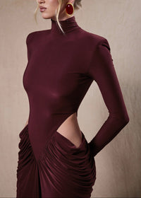 Gneissa Long Sleeve Cutout Draped Maxi Dress In Wine Red