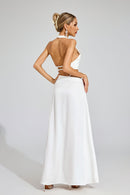 Susie Silk Crop Top Maxi Skirts 2 Pieces Sets In White