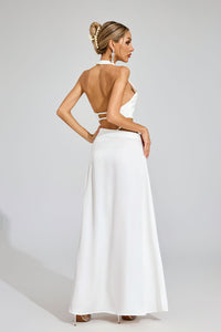 Susie Silk Crop Top Maxi Skirts 2 Pieces Sets In White