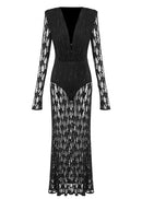 Fidelia Lace Long-Sleeved Maxi Dress In Black