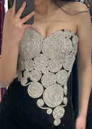 Marius Strapless Crystal Spiral Maxi Velvet Dress In Black