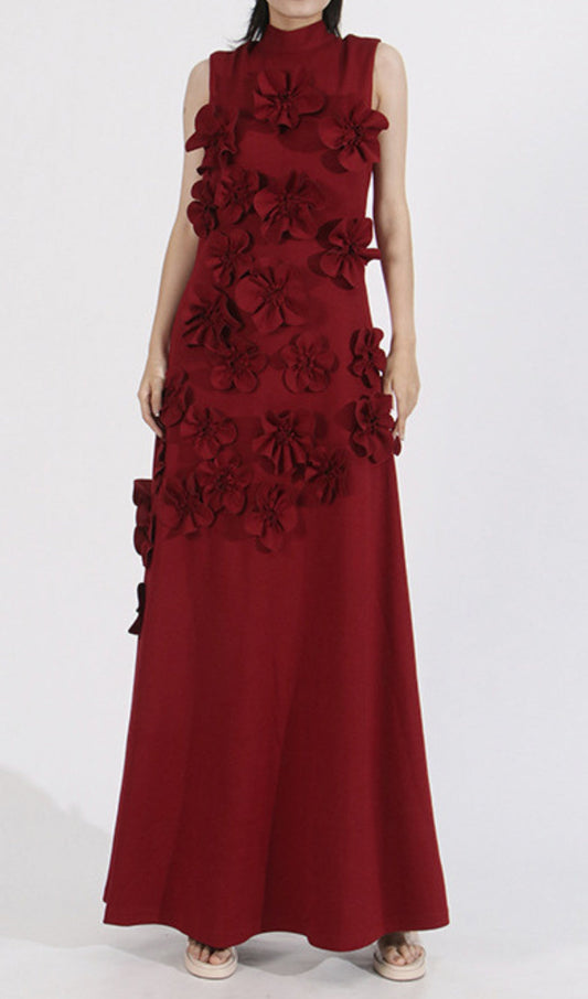 Hank Flower Embellished Maxi Dress In Red