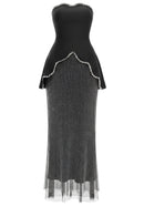 Nathari Strapless Crystal Trim Peplum Maxi Dress In Black