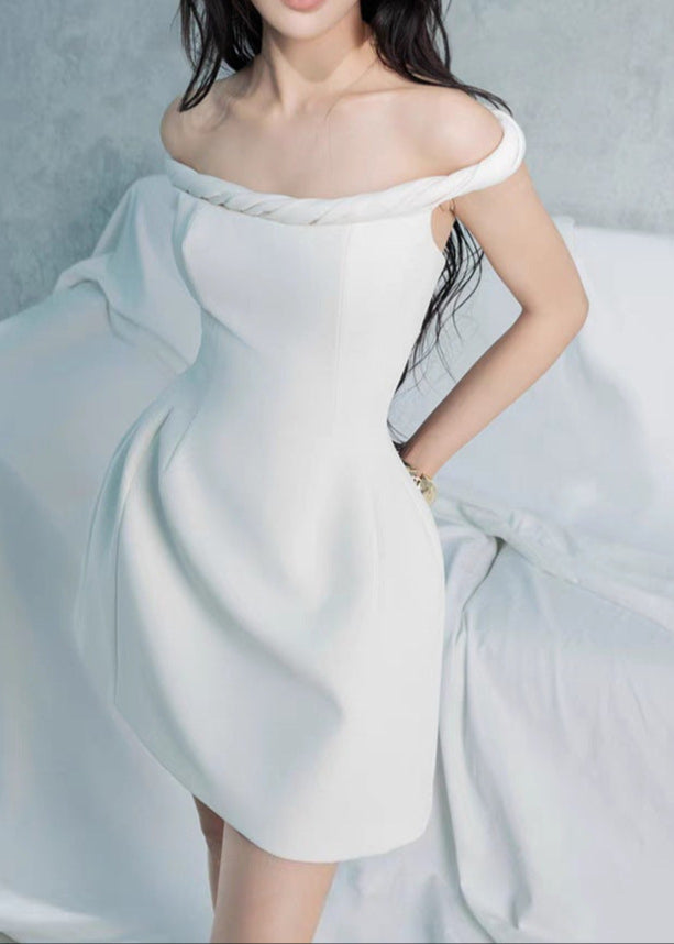 Gryvath Off Shoulder Flare Mini Dress In White