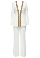 Ronaele ong Sleeve Embellished Neckline Suit In White