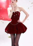 Altilde Strapless Sparkly Corset Bubble Velvet Mini Dress