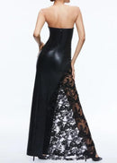 Laisha Faux Leather Lace Maxi Dress In Black