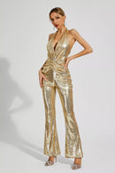 Gaspard Sequins Halter Jumpsuit In Gold