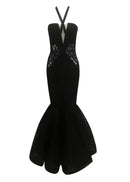 Kaldi Halter Lace Insert Mermaid Maxi Dress In Black