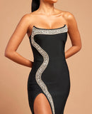 Adolfo Amber-Embellished Bandage Gown In Black