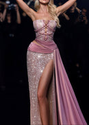 Kryxan Strapless Sequin Draped Maxi Dress In Pink