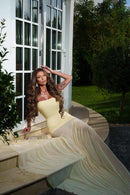 Raziela Strapless Mermaid Mesh Maxi Dress In Yellow