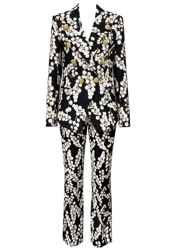 Florica Long Sleeve Redcurrant Print Suit In Black