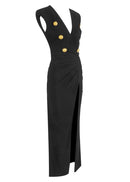 Hadya Button Detail Maxi Dress In Black