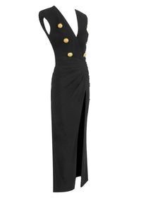 Hadya Button Detail Maxi Dress In Black