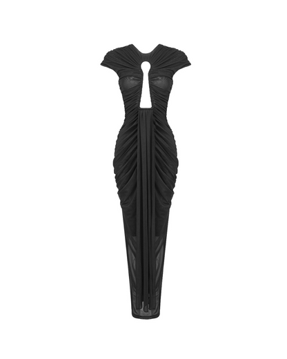 Ivanie Mesh Retro Maxi Dress In Black