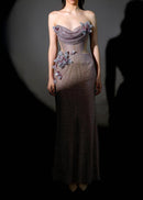 Nazra Strapless Floral Sparkly Maxi Dress In Pink