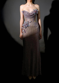 Nazra Strapless Floral Sparkly Maxi Dress In Pink