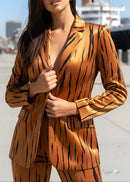 Ishhara Long Sleeve Animal Print Suit In Light Brown