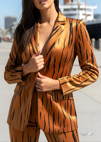 Ishhara Long Sleeve Animal Print Suit In Light Brown