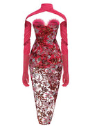 Myziak Strapless Floral Split Midi Dress In Red