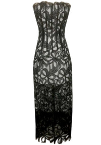 Avena Strapless Floral Corset Midi Dress In Black