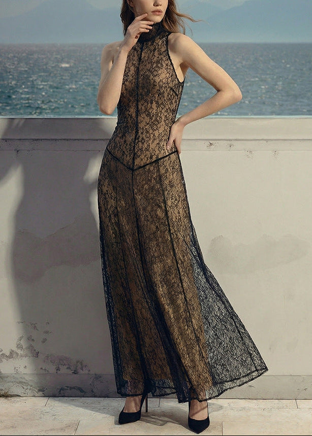 Cyalith Lace A Line Maxi Dress In Black