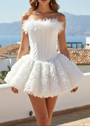 Lizzie Strapless Petal Floral Corset A Line Mini Dress In White