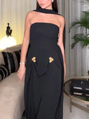 Nadalia Strapless Floral Detail Maxi Dress In Black