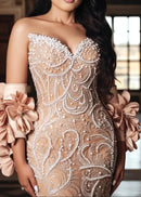 Lathrop Strapless Pearl Sequin Embellished Maxi Dress In Nude