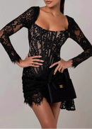 Taldrex Long Sleeve Lace Insert Corset Mini Dress In Black