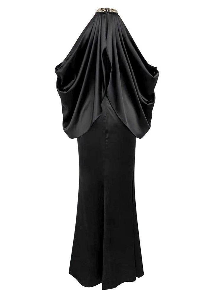 Jacobi Off-Shoulder Crystal Halter Maxi Dress In Black