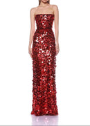 Didina Strapless Sequin Maxi Dress In Red