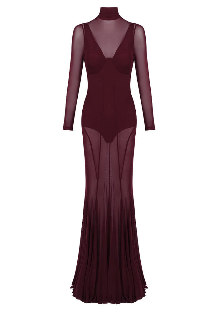 Geliflua Long Sleeve Mesh Maxi Dress