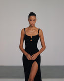 Agnes Shell Breast Knitted Midi Dress In Black