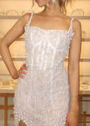 Jyrion Pearl Embellished Mini Dress Nude