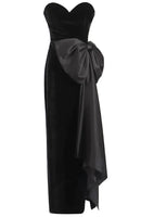 Faron Strapless Bow Maxi Velvet Dress In Black