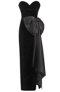 Faron Strapless Bow Maxi Velvet Dress In Black