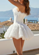 Lizzie Strapless Petal Floral Corset A Line Mini Dress In White