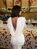 Sagebrush Long Sleeve Draped Backless Maxi Dress In White