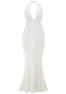 Akuji Halter Floral Maxi Dress In White