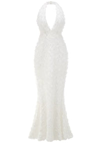 Akuji Halter Floral Maxi Dress In White