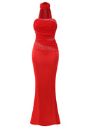 Daeira Strapless Crystal Draped Maxi Dress In Red