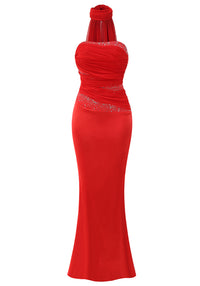 Daeira Strapless Crystal Draped Maxi Dress In Red