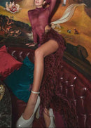 Birch High Neck Split Mesh Skirt Set