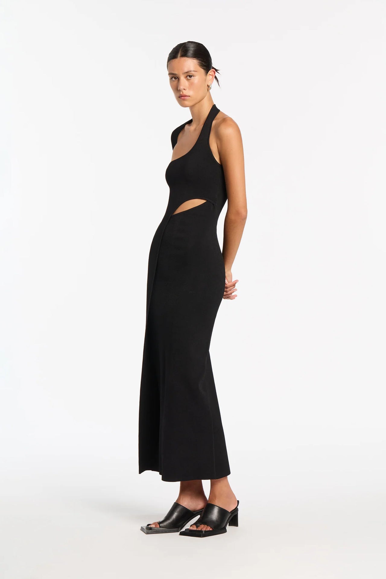 lulu formal dresses Lulu One-Sleeve Stretch Maxi Dress In Black – Night Novas