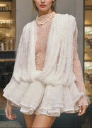 Valentine White Semi-Sheer Lace Top & Shorts & Dress Matching Set