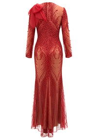 Fiorenza Long Sleeve Sequin Mesh Maxi Dress In Red