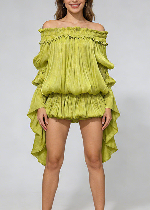 Hadeanix Long Sleeve Bardot Bubble Dress In Green