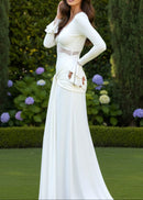 Grabrol Long Sleeve Lace Draped Maxi Dress In White